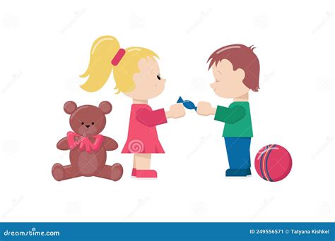 Friendship Between A Boy And A Girl Flat Cartoon Illustration Stock