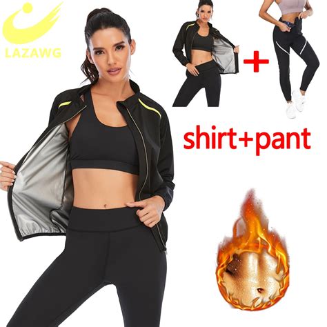 Lazawg Neoprene Sauna Slimming Top Sweat Workout Pants Suits Women