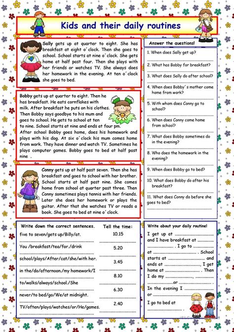 Kids and their daily routines (+Key) worksheet - Free ESL printable