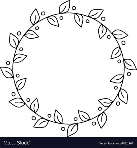 Doodle Monochrome Leaf Circle Frame On A Black Vector Image