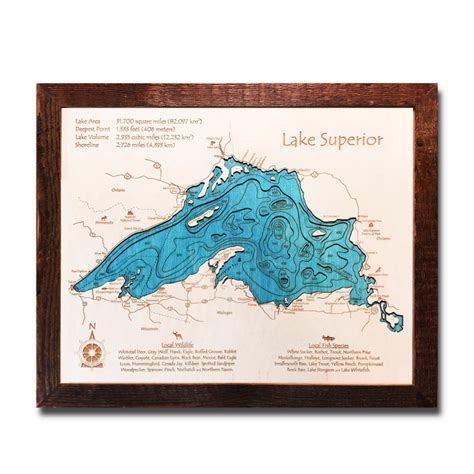 Lake Superior 3d Nautical Wood Map Barnwood Frame 14 X 18