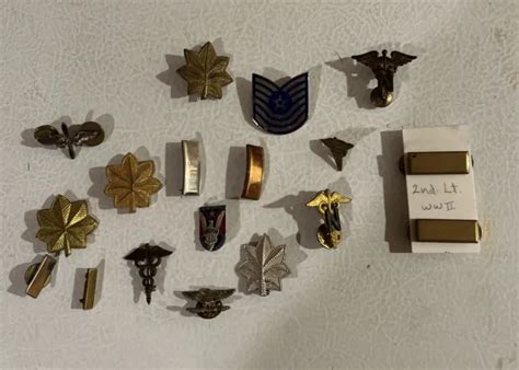 Vintage Military Insignia Lot Of Metal Pins Rank Lt Major Colonel Sgt