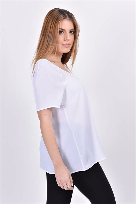 White Basic V Neck Shirt Etsy