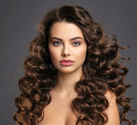 Beautiful Young Woman With Long Curly Brown Hair Stock Image Image Of