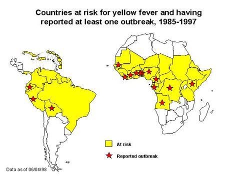 Map Showing The Countries At Risk From Yellow Fever Yellow Fever