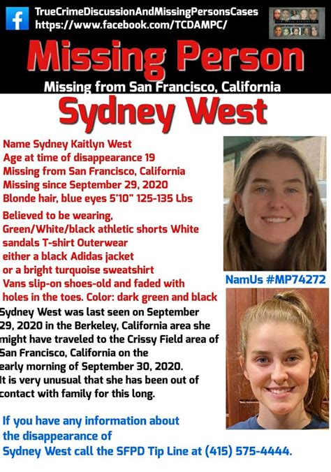 sydney west missing 9 29 2020 california tcdampc in 2023 missing persons person miss