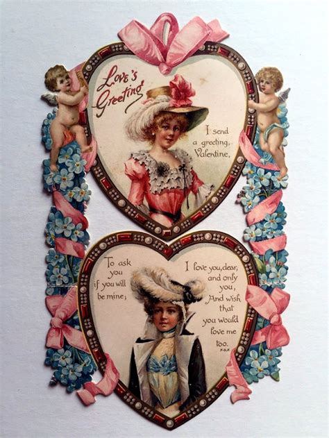 1900s Victorian Era Valentines Day Display Card W Hearts Victorian