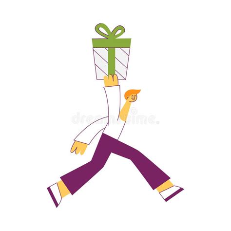 Vector Illustration Of Young Man Carrying Wrapped Present Box Stock