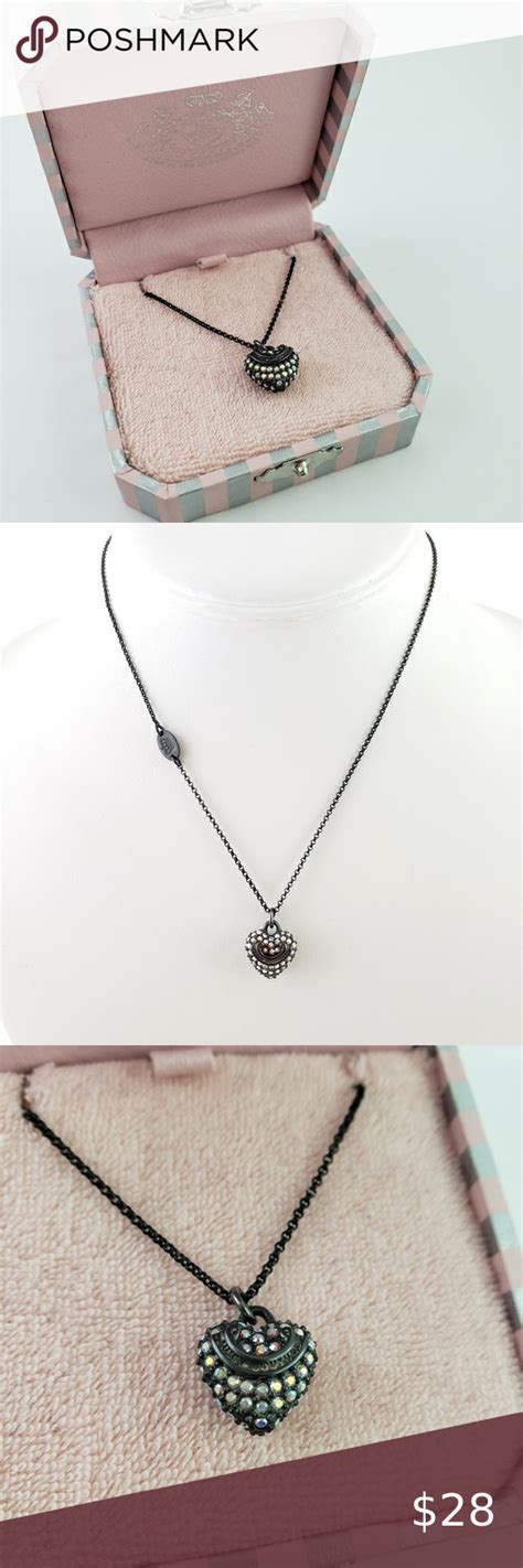 Juicy Couture Necklace Pave Puff Heart Black Juicy Couture Jewelry