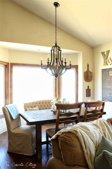 40 inch and as large as. Dining Room Restyle: tufted bench, parsons chairs, rustic ...