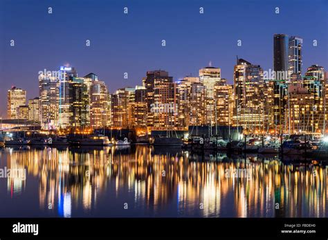 Night View Of Downtown Skyline Vancouver British Columbia Canada