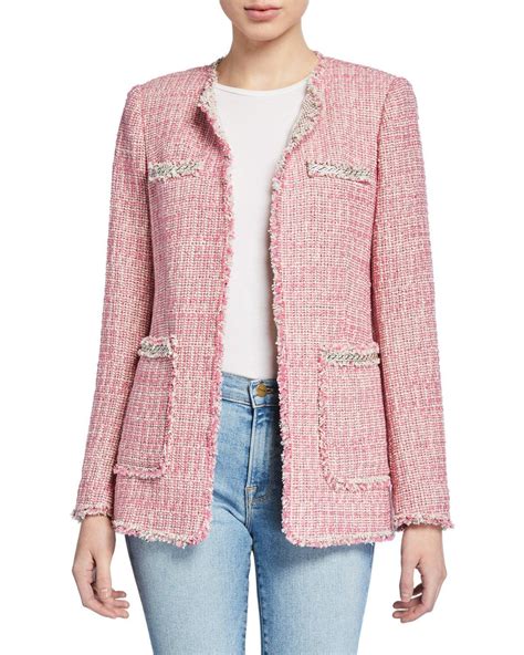 Rebecca Taylor Collarless Tweed Jacket In Pink Lyst