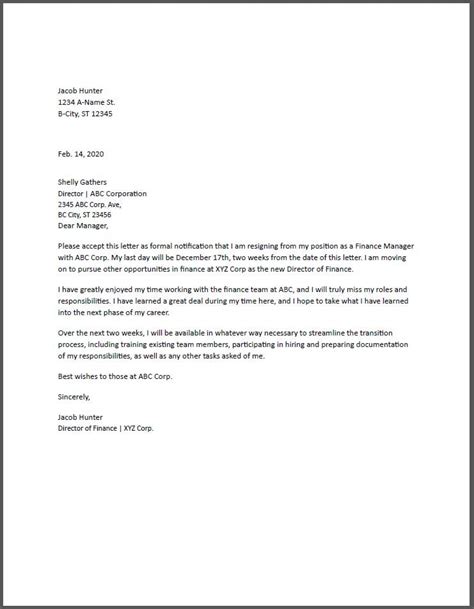 resignation letter examples   resumebuildercom