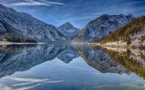 壁紙、1920x1200、オーストリア、山、湖、風景写真、lake Plansee Tirol Alps、自然、ダウンロード、写真