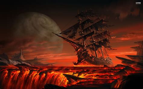 Ghost Ship Floating On Lava Wallpaper Fantasy Wallpapers