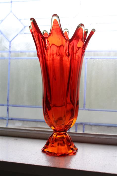 Orange Swung Glass Vase Vintage 1960s Art Glass 115