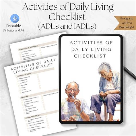 Activities Of Daily Living Checklist Senior Home Health Etsy