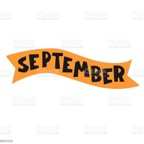 September Monthly Logo Handlettered Header In Form Of Curved Ribbon