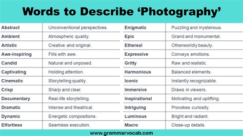 Adjectives Words To Describe Photography Grammarvocab