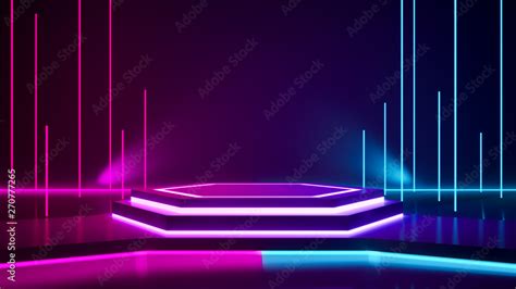 Hexagon Stage And Purple Neon Light Abstract Futuristic Background