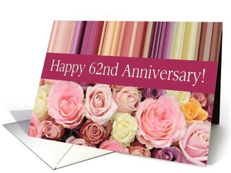 62nd Wedding Anniversary Card Pastel Roses And Stripes Card