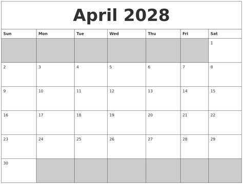 Blank Printable April Calendar