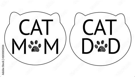 Cat Mom Cat Dad Text And Cats Silhouette Symbol And Paw Prints