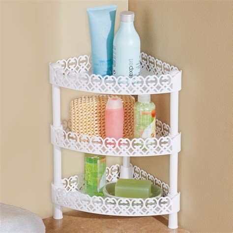 You shower there, some people change their clothes in a bathroom and many people style and also trim. White Scrolling 3-Tiered Corner Organizer Shelf for ...