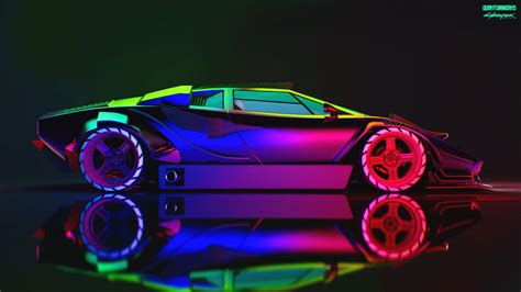 Lamborghini Neon Wallpaper Machine Car Art Countach Rendering In