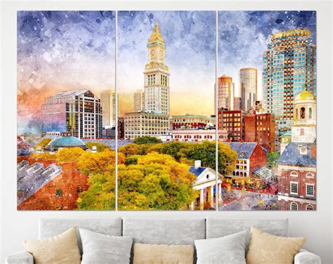 Boston Skyline Boston Wall Art Boston Canvas Print Boston Etsy