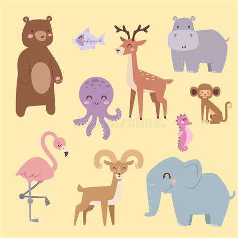 Cute Zoo Cartoon Animals Isolated Funny Wildlife Learn Cute Language