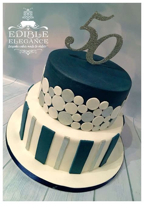 50th Birthday Cake Contemporary Design In Masculine Blue White And