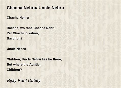 Chacha Nehru Uncle Nehru Chacha Nehru Uncle Nehru Poem By Bijay