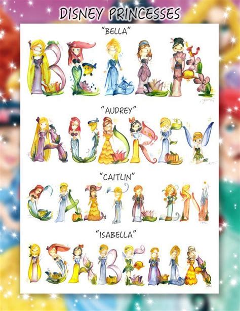 The Disney Princesses Characters Are Shown In Their Respective Font And