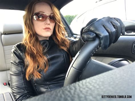 kitty denied — just hangin out in my car being hot don t mind leather gloves women black