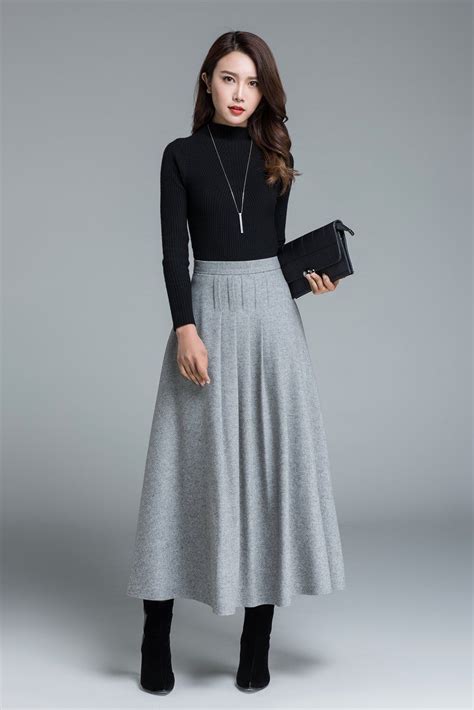 Light Grey Skirt Wool Skirt Winter Skirt Pleated Skirt Maxi Skirt Winter Wool Skirt Long