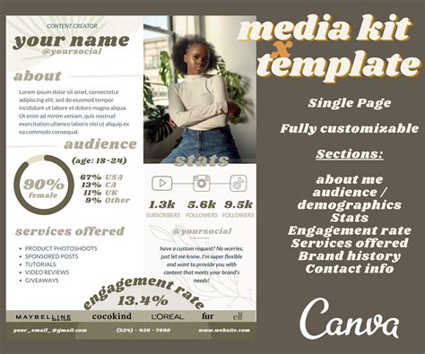 1 Page Media Kit Template Canva Influencer Media Kit Press Etsy
