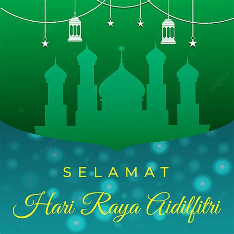 Islamic Selamat Hari Raya Aidilfitri Background With Mosque And Lantern