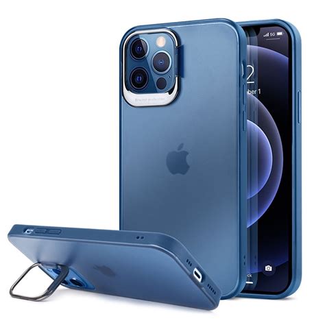 Capa Híbrida Para Iphone 12 Pro Max Com Suporte Oculto Azul