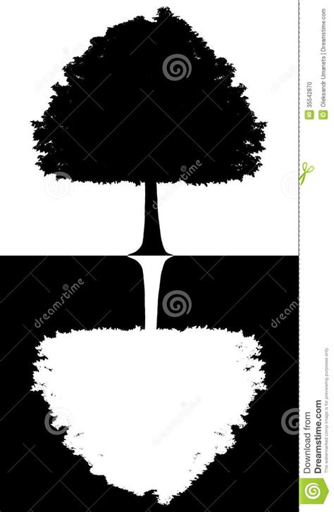 Black And White Silhouette Of A Tree Isolated On White Black Background