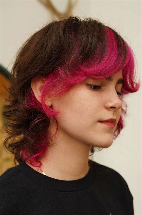 Mullet Haircut Brown And Pink Hair Color Two Tone Hair Color For