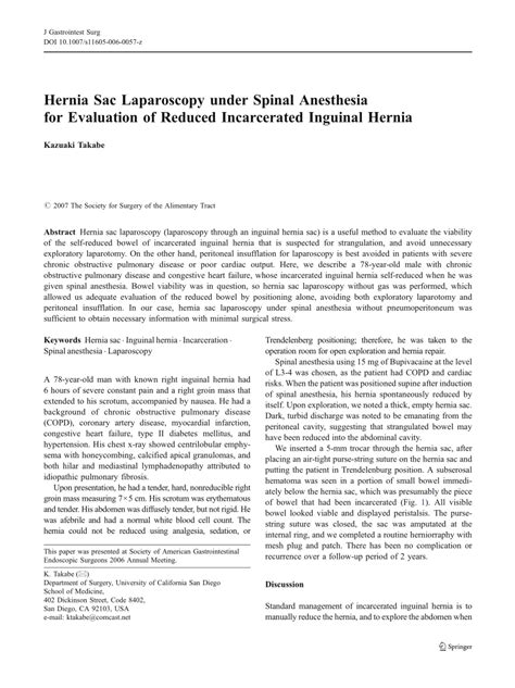 Pdf Hernia Sac Laparoscopy Under Spinal Anesthesia For Evaluation Of