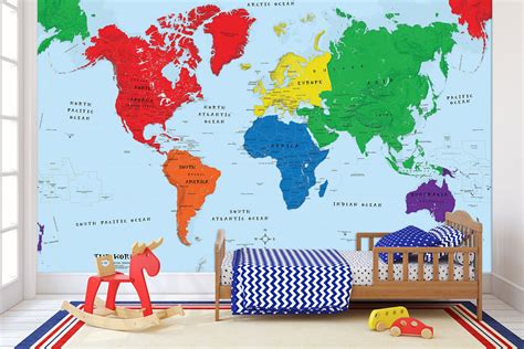World Map Wall Mural Early Learning Kids Room World Map Removable