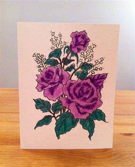 roses hand stamped color your card set of 8 adult etsy
