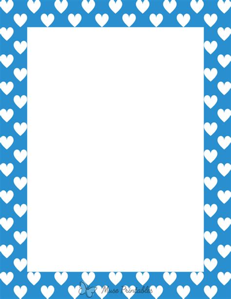 Printable White On Blue Heart Page Border