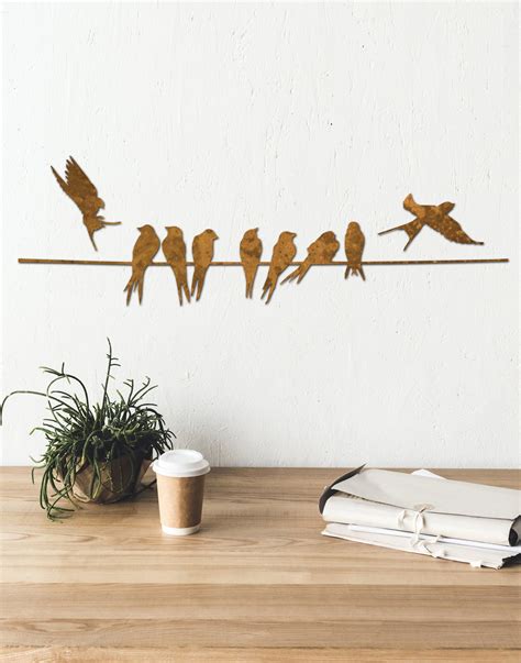 Swallows On A Wire Metal Wall Decor Metal Birds Interior Etsy Gold