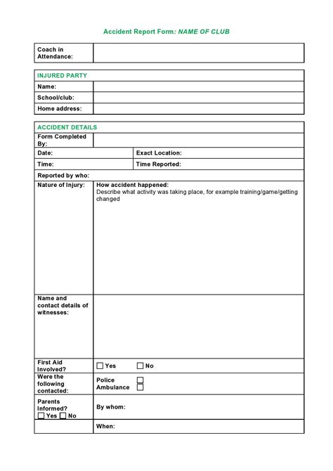 Printable Accident Report Form Templates