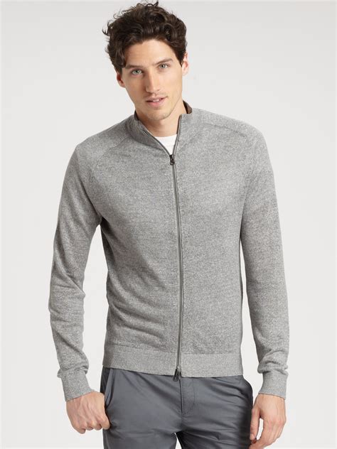 Lyst Theory Linen Zipup Sweater In Gray For Men