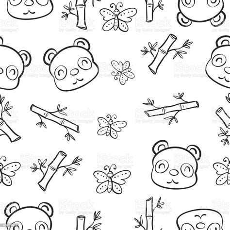 Pattern Panda And Bamboo Hand Draw Vector Art Stock Illustration
