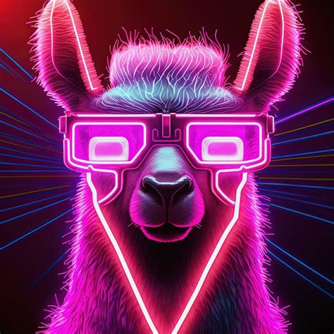 Premium Photo Cool Neon Party Llama In Sunglasses Generative Ai Not